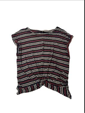 Lucky Brand Striped Knot Front Women's Top in Navy, Red & Cream- Sz Large